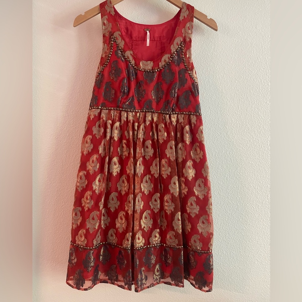 Free People Party Dress with Gold Paisley Design